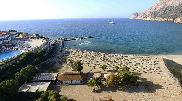 aerial view of the beach of Fodele and hotel Fodele Beach