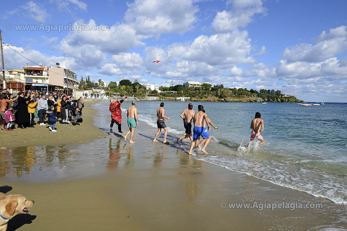 Celebration of the Greek Orthodox EPIFANIA (EPIPHANY = commemoration of the Baptism of Jesus, also called THEOFANIA) - 6th January - on the beach of Agia Pelagia