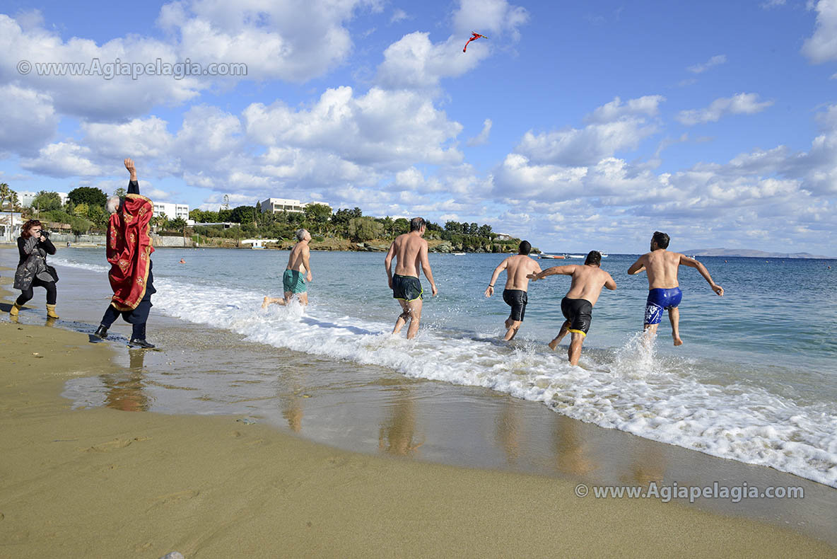 Celebration of the Greek Orthodox EPIFANIA (EPIPHANY = commemoration of the Baptism of Jesus, also called THEOFANIA) - 6th January - on the beach of Agia Pelagia