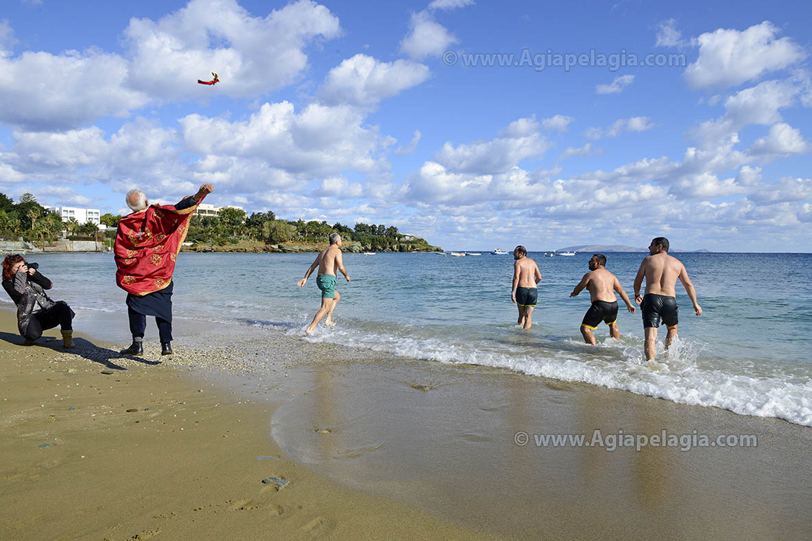 Celebration of the Greek Orthodox EPIFANIA (EPIPHANY = commemoration of the Baptism of Jesus, also called THEOFANIA) - 6th January - on the beach of Agia Pelagia