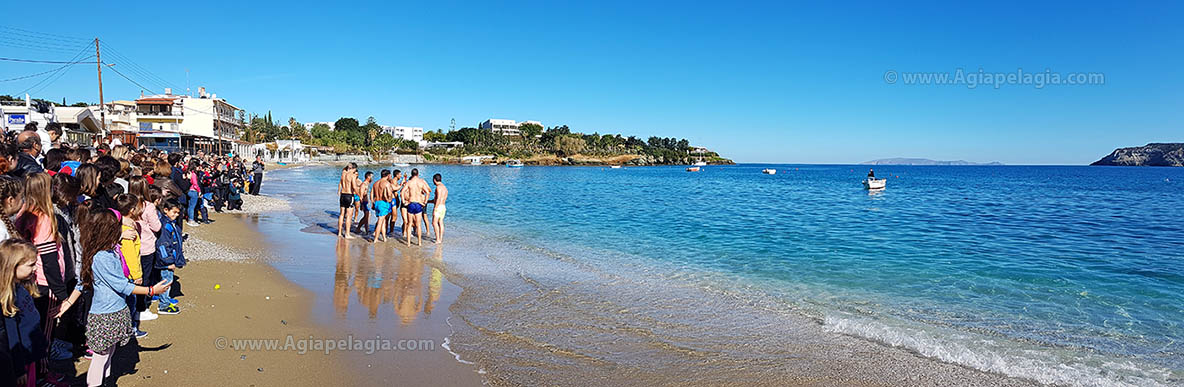 Celebrating the Greek Orthodox EPIFANIA (EPIPHANY, also called THEOFANIA) - on the beach of Agia Pelagia Crete Greece