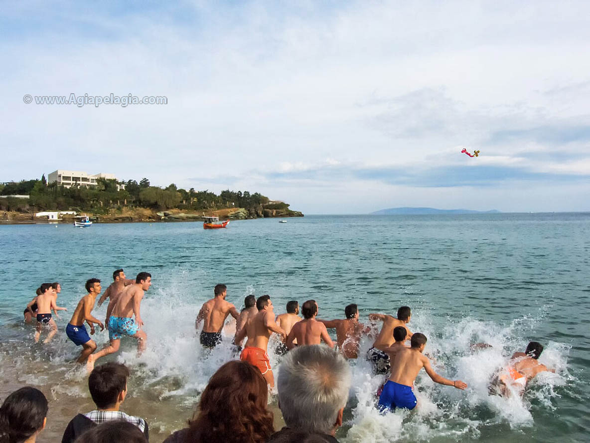 Celebrating the Greek Orthodox EPIFANIA (EPIPHANY, also called THEOFANIA) - on the beach of Agia Pelagia Crete Greece