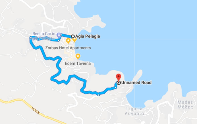 location of the villa for rent - between Agia Pelagia and Lygaria