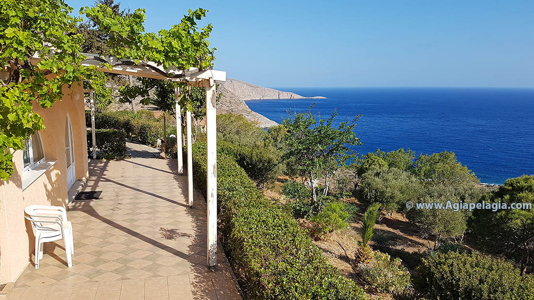 Villa property for sale by the owner in Agia Pelagia Crete - the property garden and sea view