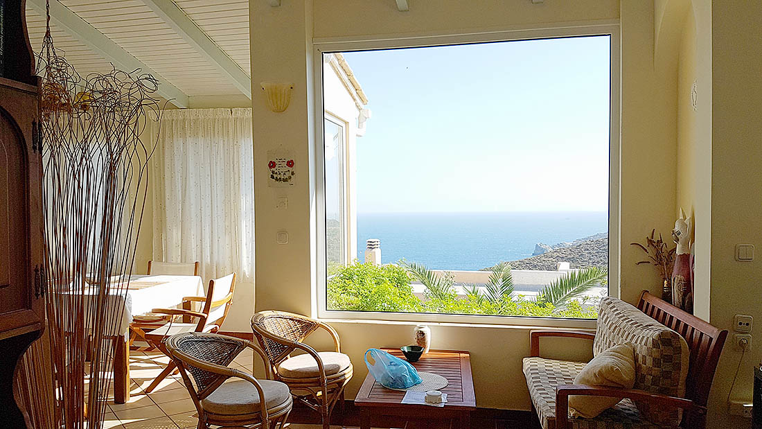 Villa property for sale by the owner in Agia Pelagia Crete - the view to the sea from the villa living room