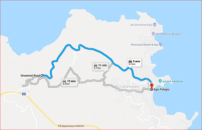 Map of the location of the Villa for sale on Crete