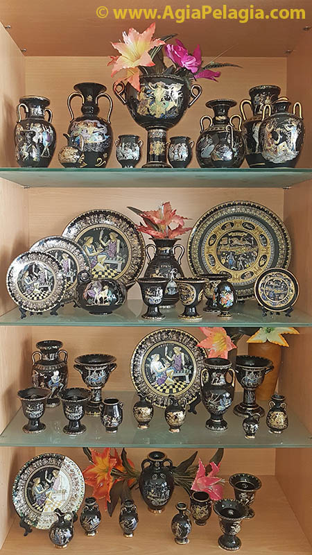 Minoas Shop in Agia Pelagia: Classic Ancient Greek Ceramic Reproductions Souvenirs